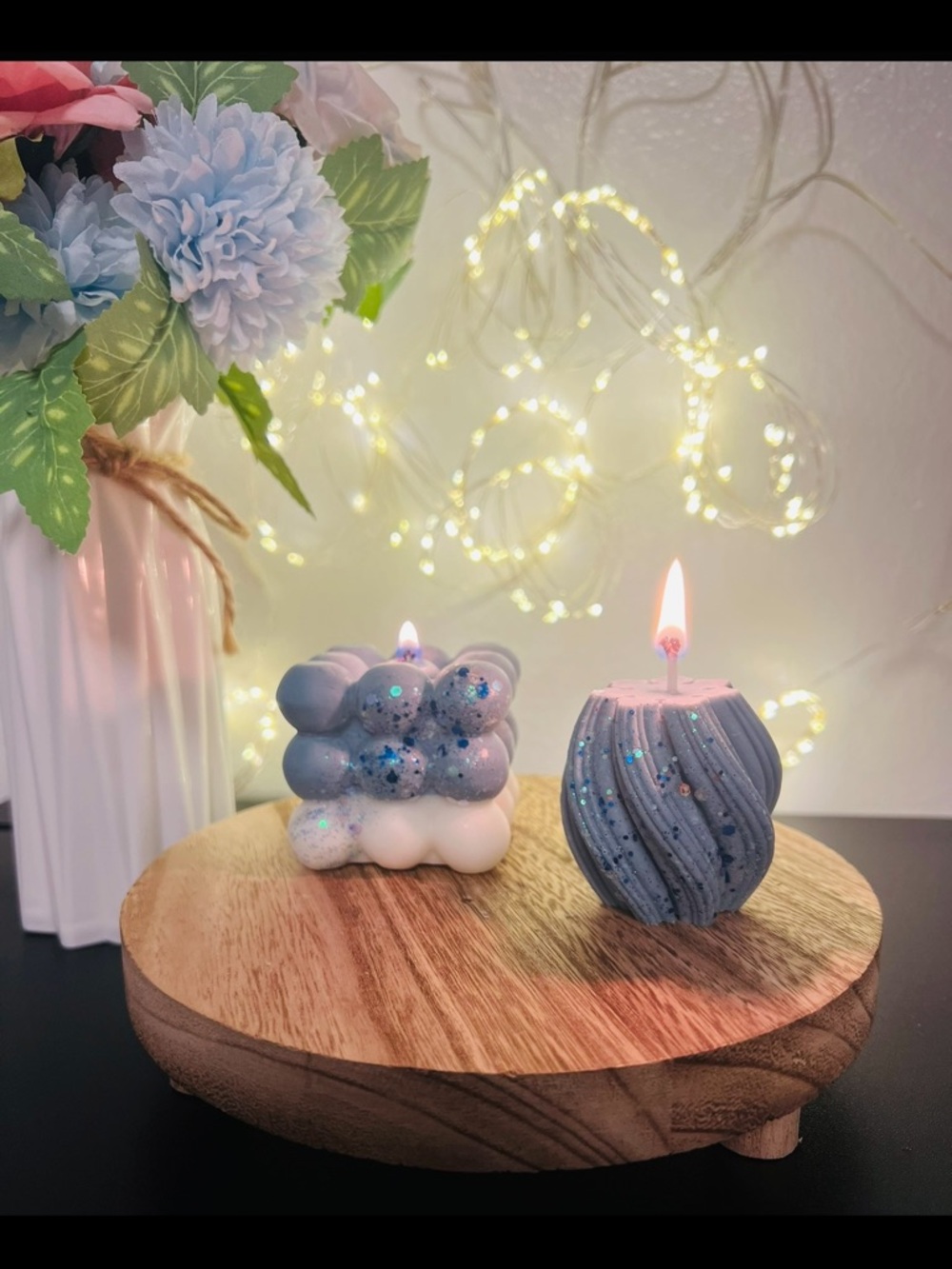 Handmade Blue Sculpted Decorative Candles - Two-Piece Set